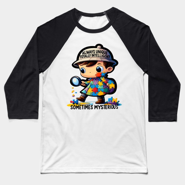 Autism Awareness Detective: Mind Body Balance Baseball T-Shirt by maknatess